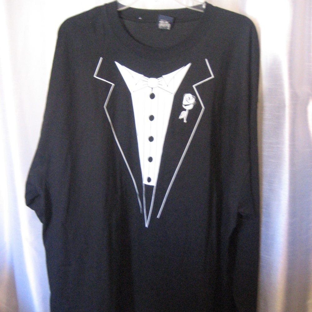 Choice Apparel Tuxedo Men's Black & White Long Sleeve T Shirt 100% Cotton NWNT
